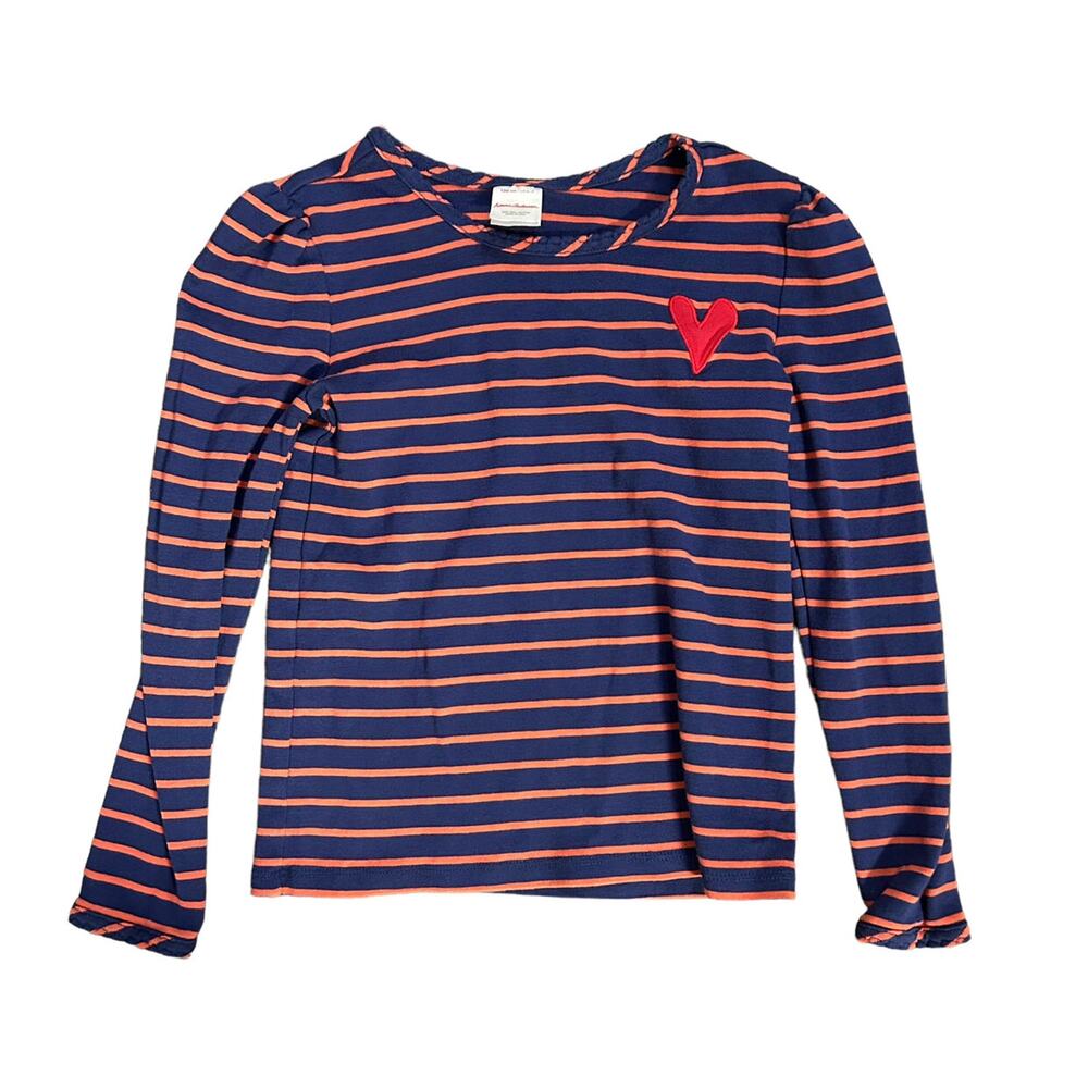 Hanna Andersson Navy and Orange Striped Tee